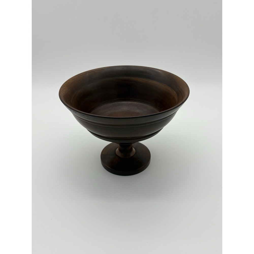 Vintage 9.25" Turned Wood Pedistal Bowl 7" Tall Mid Century Centerpiece Compote